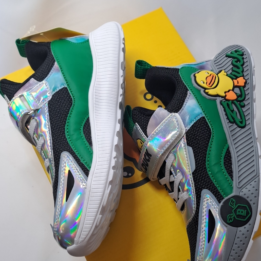 Kids' Holographic Sneakers with Green Accents - Picture 8 of 14